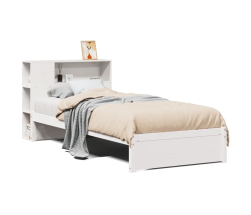 Cama con estantería sin colchón madera maciza blanca 100x200 cm