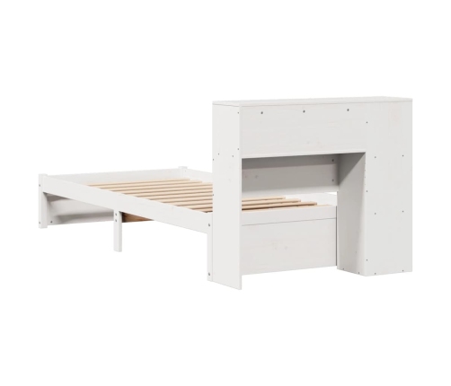 Cama con estantería sin colchón madera maciza blanca 100x200 cm
