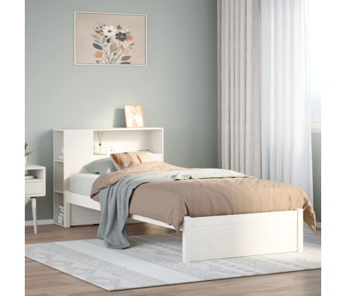 Cama con estantería sin colchón madera maciza blanca 100x200 cm