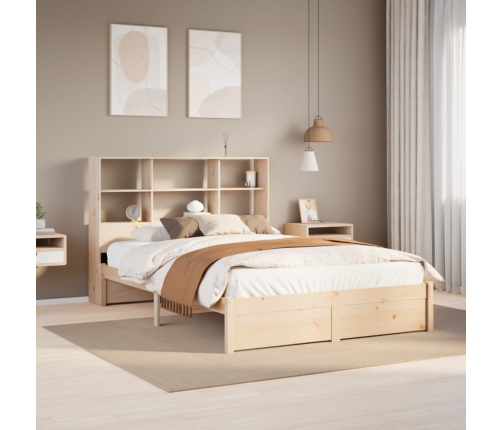 Cama con estantería sin colchón madera maciza de pino 120x190cm