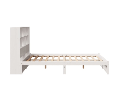 Cama con estantería sin colchón madera maciza blanca 120x190 cm