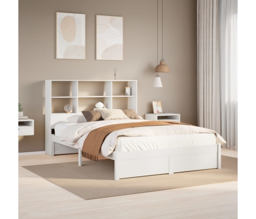 Cama con estantería sin colchón madera maciza blanca 120x190 cm