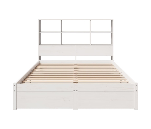 Cama con estantería sin colchón madera maciza blanca 135x190 cm