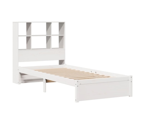 Cama con estantería sin colchón madera maciza blanca 100x200 cm