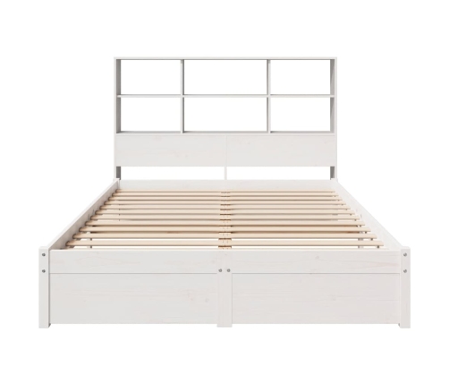 Cama con estantería sin colchón madera maciza blanca 140x200 cm