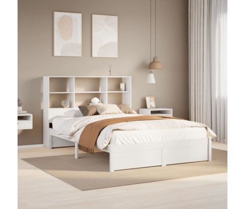 Cama con estantería sin colchón madera maciza blanca 140x200 cm