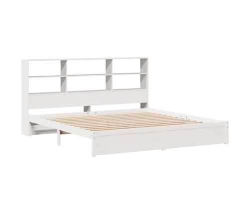 Cama con estantería sin colchón madera maciza blanca 180x200 cm