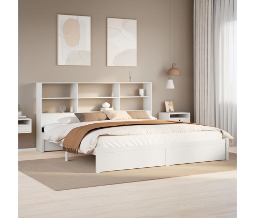 Cama con estantería sin colchón madera maciza blanca 180x200 cm