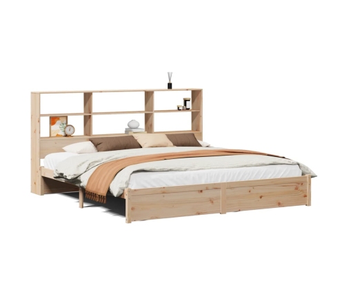 Cama con estantería sin colchón madera maciza de pino 200x200cm