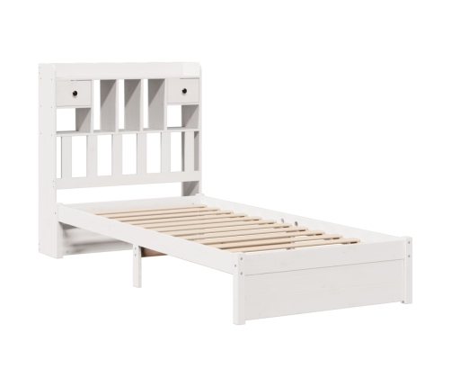 Cama con estantería sin colchón madera maciza blanca 75x190 cm