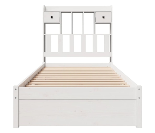 Cama con estantería sin colchón madera maciza blanca 75x190 cm