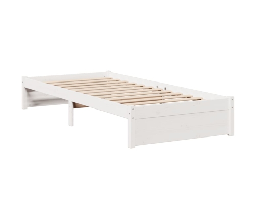 Cama con estantería sin colchón madera maciza blanca 75x190 cm