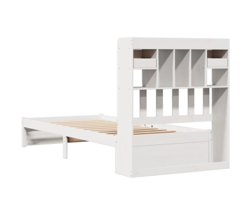 Cama con estantería sin colchón madera maciza blanca 75x190 cm