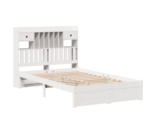 Cama con estantería sin colchón madera maciza blanca 120x190 cm