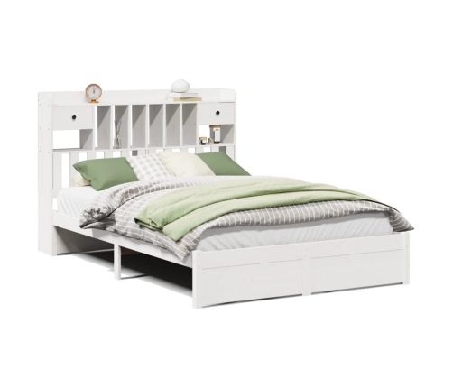 Cama con estantería sin colchón madera maciza blanca 140x190 cm
