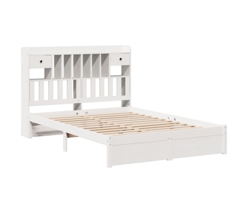 Cama con estantería sin colchón madera maciza blanca 140x190 cm