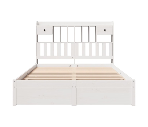 Cama con estantería sin colchón madera maciza blanca 140x190 cm