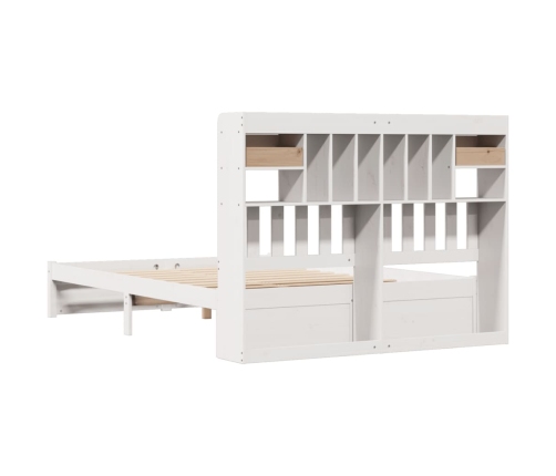 Cama con estantería sin colchón madera maciza blanca 140x190 cm
