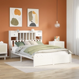Cama con estantería sin colchón madera maciza blanca 140x190 cm