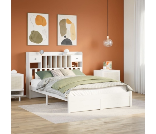 Cama con estantería sin colchón madera maciza blanca 140x190 cm