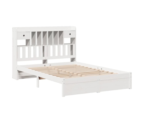 Cama con estantería sin colchón madera maciza blanca 160x200 cm