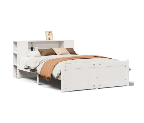 Cama con estantería sin colchón madera maciza blanca 135x190 cm