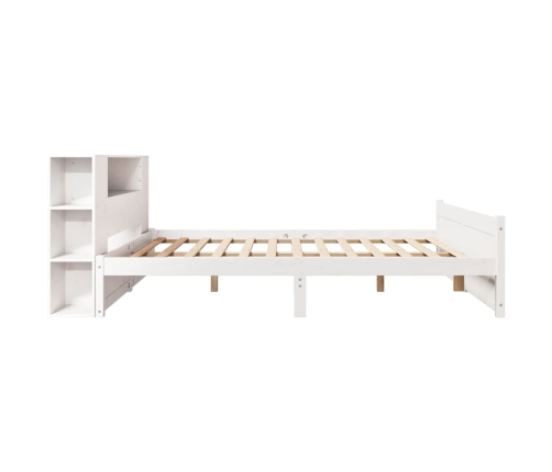 Cama con estantería sin colchón madera maciza blanca 135x190 cm