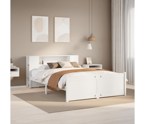 Cama con estantería sin colchón madera maciza blanca 135x190 cm