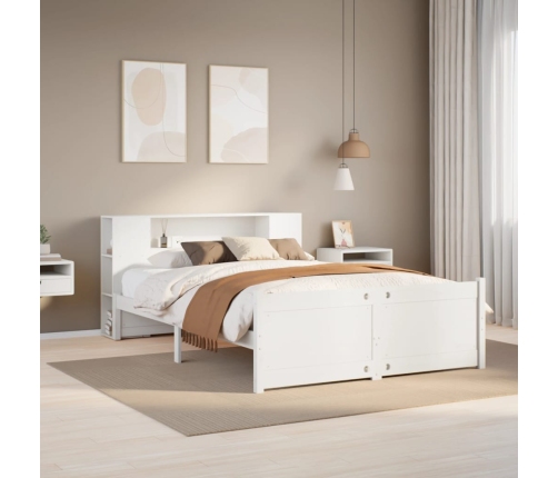 Cama con estantería sin colchón madera maciza blanca 160x200 cm