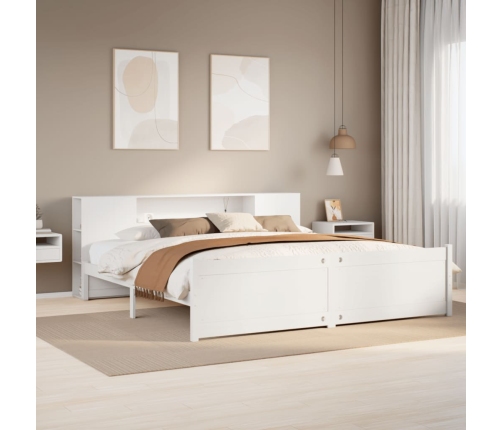 Cama con estantería sin colchón madera maciza blanca 180x200 cm