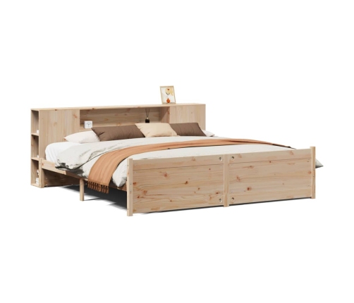 Cama con estantería sin colchón madera maciza de pino 200x200cm