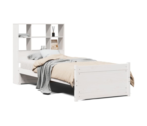 Cama con estantería sin colchón madera maciza blanca 75x190 cm