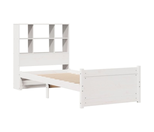 Cama con estantería sin colchón madera maciza blanca 75x190 cm