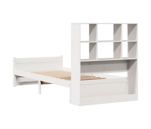 Cama con estantería sin colchón madera maciza blanca 75x190 cm