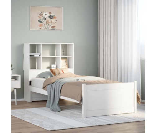 Cama con estantería sin colchón madera maciza blanca 75x190 cm