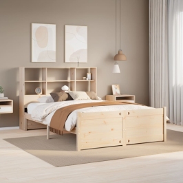 Cama con estantería sin colchón madera maciza de pino 120x190cm