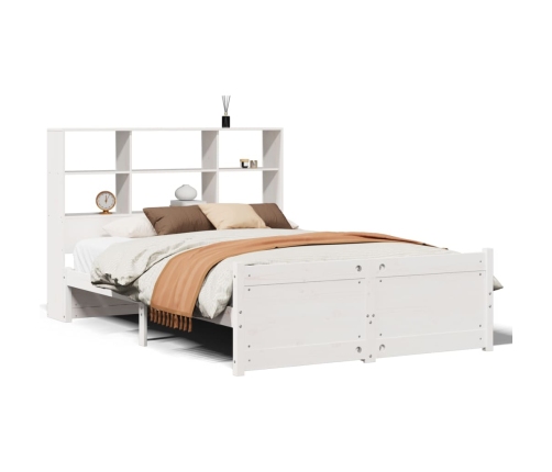 Cama con estantería sin colchón madera maciza blanca 135x190 cm