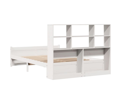 Cama con estantería sin colchón madera maciza blanca 135x190 cm