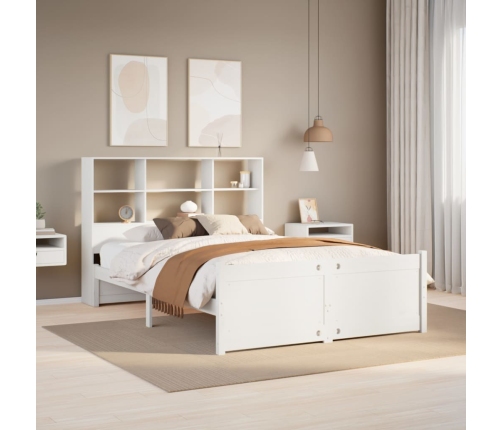 Cama con estantería sin colchón madera maciza blanca 135x190 cm