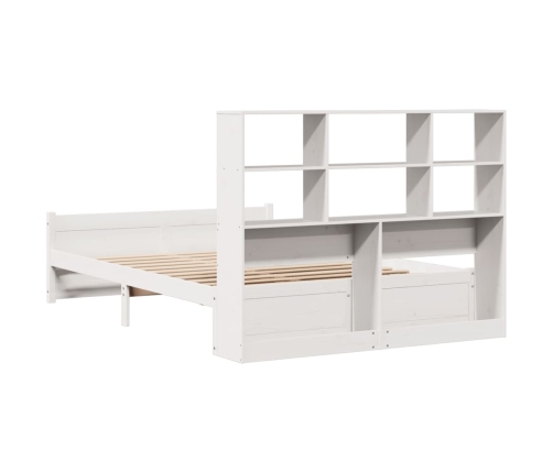 Cama con estantería sin colchón madera maciza blanca 140x190 cm