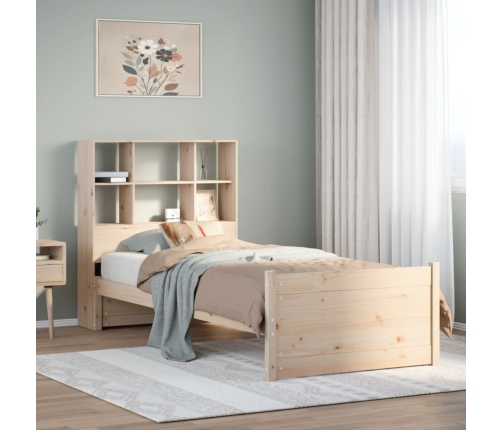 Cama con estantería sin colchón madera maciza de pino 100x200cm