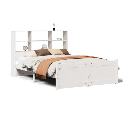 Cama con estantería sin colchón madera maciza blanca 140x200 cm