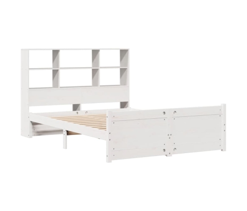 Cama con estantería sin colchón madera maciza blanca 140x200 cm