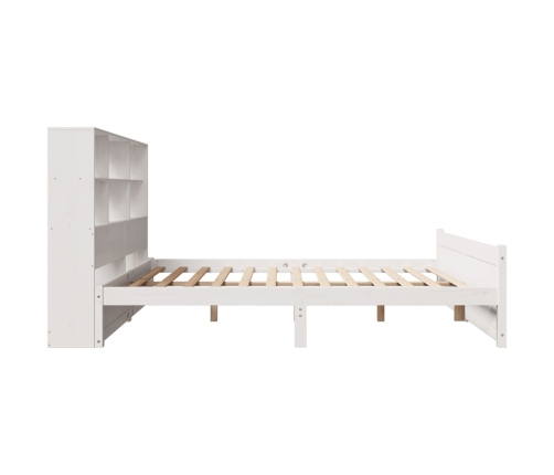Cama con estantería sin colchón madera maciza blanca 140x200 cm