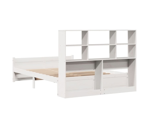 Cama con estantería sin colchón madera maciza blanca 140x200 cm