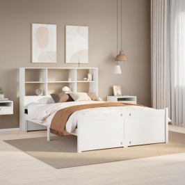 Cama con estantería sin colchón madera maciza blanca 140x200 cm