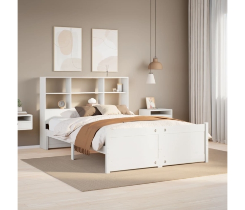 Cama con estantería sin colchón madera maciza blanca 140x200 cm