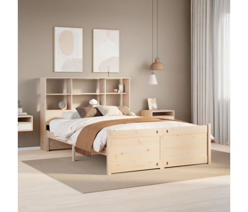 Cama con estantería sin colchón madera maciza de pino 150x200cm