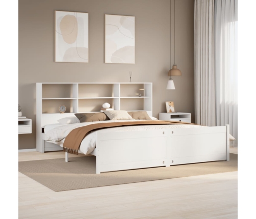 Cama con estantería sin colchón madera maciza blanca 180x200 cm