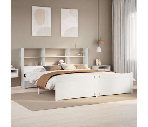 Cama con estantería sin colchón madera maciza blanca 200x200 cm